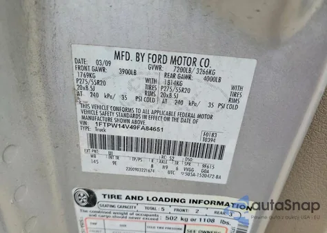 2009 Ford F150 Supercrew from USA, damaged, VIN 1FTPW14V49FA84651